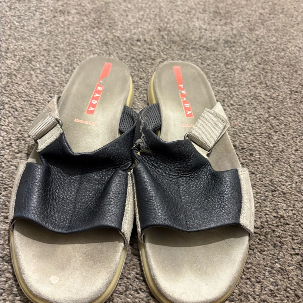 Prada Black and Tan Sandals with Minimalist Design